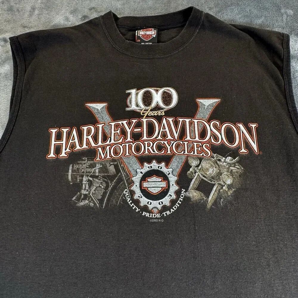 Harley Davidson Sz 2X Shirt 100 Years Hal’s New Berlin Sleeveless Made in USA